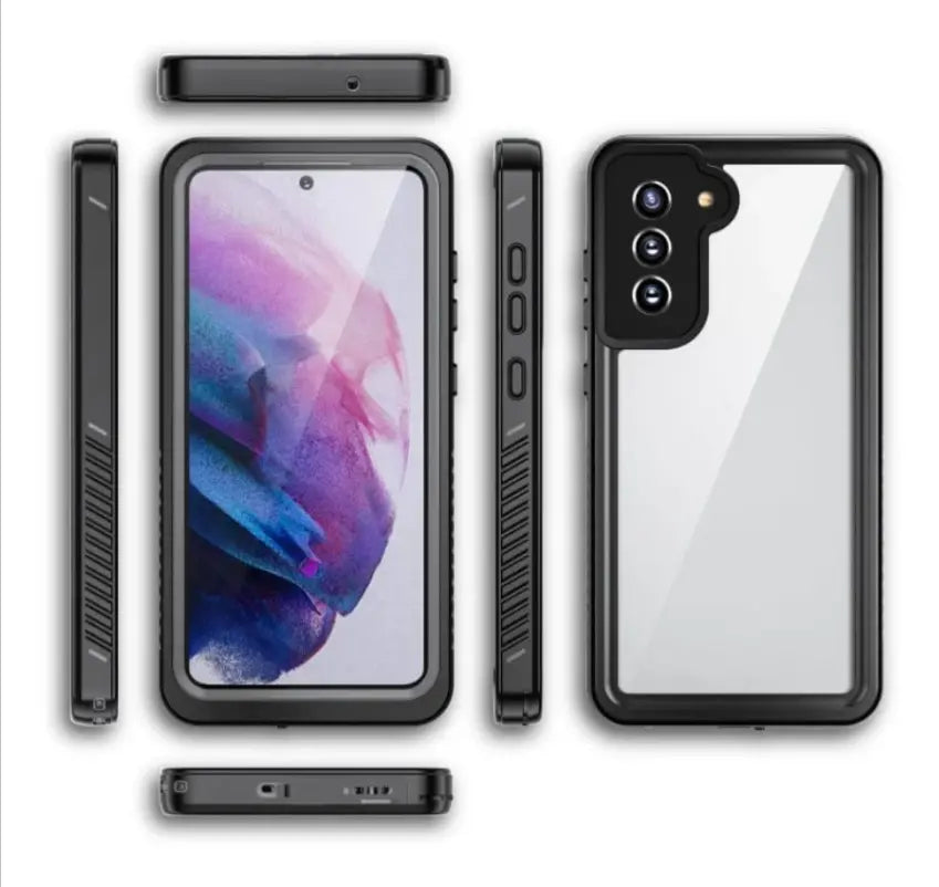 Front view of waterproof and shockproof Samsung Galaxy S25 case – clear protective cover