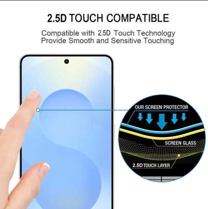 A smartphone with a finger touching the screen beside a circular inset explaining compatibility with 2.5D touch technology.