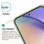 Close-up of a smartphone corner with a screen protector shown along the edge, plus callout text reading '3D Edge' and 'CASE FRIENDLY' with a note about fitting nearly every case. The image is a clean product marketing graphic on a white background.