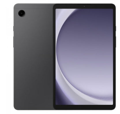 Black tablet with a purple screen on a white background