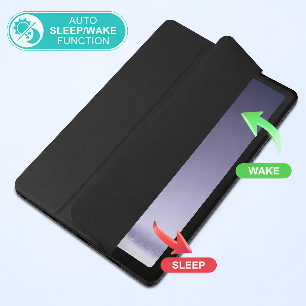 Smart cover with auto sleep/wake function on a light blue background