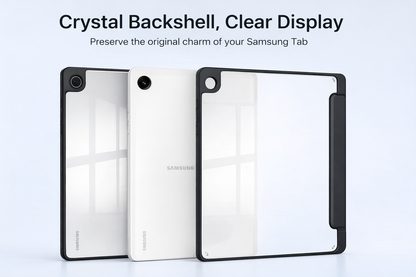Samsung tablet case with crystal backshell and clear display on a white background