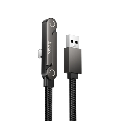 A black braided USB-C charging cable with a metal USB-A connector, featuring a black smart plug head with the 'hoco.' logo printed vertically on the side.