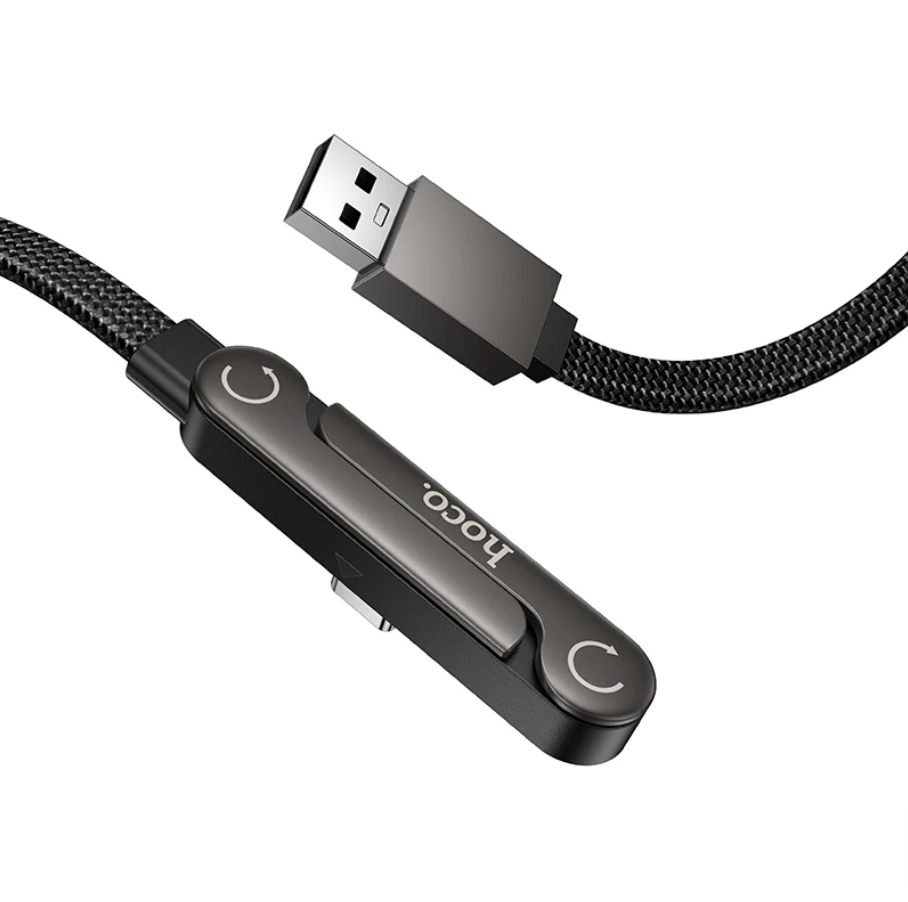 A black braided USB-C charging cable with a smart plug adapter featuring the Hoco brand logo, shown on a clean white background.