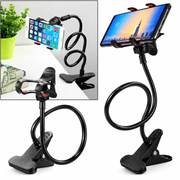 Universal flexible arm phone holder for hands-free smartphone viewing