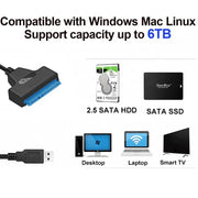 USB 3.0 to SATA Adapter Cable 2.5 Inch 5Gbps 22 Pin