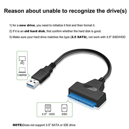 USB 3.0 to SATA adapter cable for 2.5 inch SSD