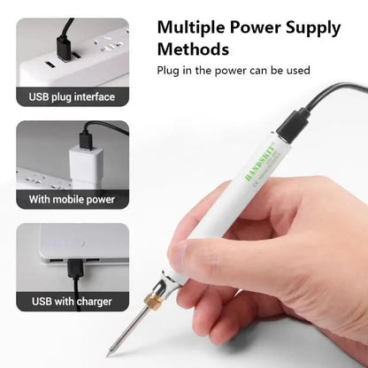 USB Soldering Iron Set - 8W Adjustable Temp, Ceramic Core & Tip
