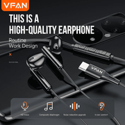 VFAN M18 black Type-C wired stereo earphones with digital audio chip