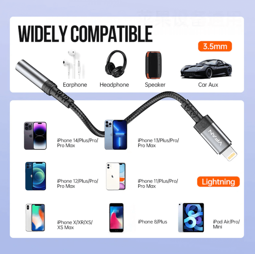 Vipfan Lightning to 3.5mm Audio Jack Adaptor iPhone Compatibility