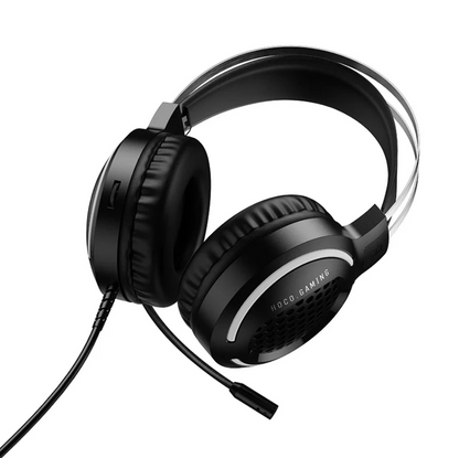 A black over-ear gaming headset with a flexible boom microphone, shown on a clean white background. The brand name 'HOCO GAMING' is printed in white on the side of the ear cup.