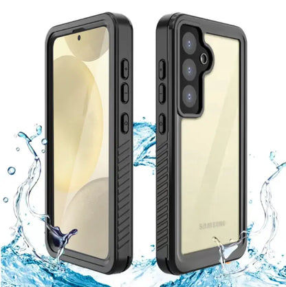 Front view of waterproof and shockproof Samsung Galaxy S25 Plus case – clear protective cover