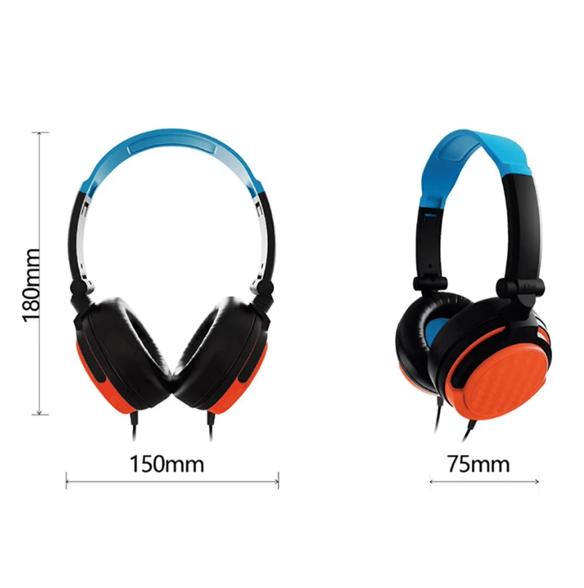 Pair of headphones with measurements on a white background