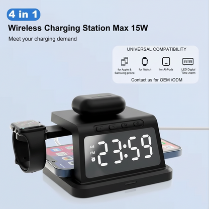 Wireless charging clock placed on nightstand