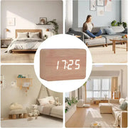 Wooden LED Digital Alarm Clock with Temperature Display & Night Light (4 colours available) - HBC
