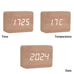 Wooden LED Digital Alarm Clock with Temperature Display & Night Light (4 colours available) - HBC