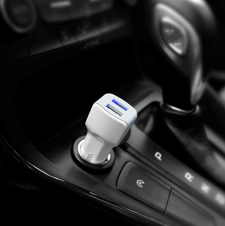 car charger with Lightning or Micro USB cable